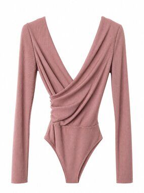 TOPSHOP Ribbed Wrap Bodysuit – Mauve Pink | Size S